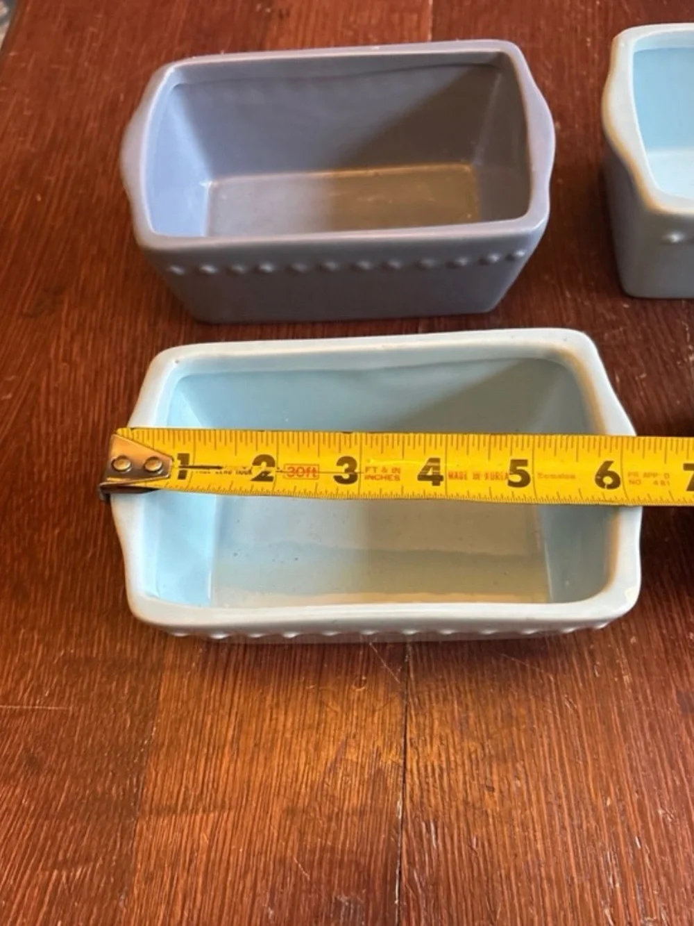 Source Unknown Light Blue Rectangular Stoneware Ramekins Set of 4